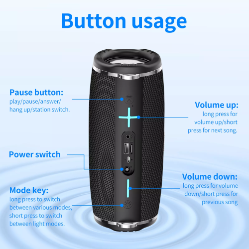 LED Flashing Portable Wireless Bluetooth 5.0 Sports Stereo Bass Loud Speaker for Travel Indoor Outdoor Party, Blue