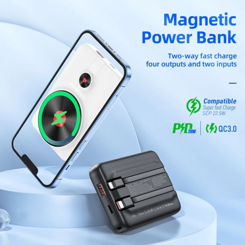 Chargeur de batterie externe portatif de 10000&nbsp;mAh et LED avec câble USB-C Lightning pour iPhone tablettes iPad de Samsung