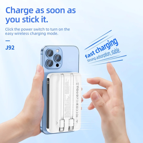 Chargeur de batterie externe portatif de 10000&nbsp;mAh et LED avec câble USB-C Lightning pour iPhone tablettes iPad de Samsung