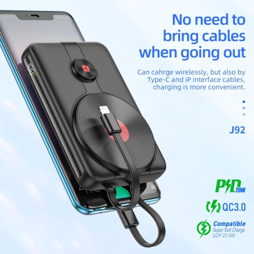 Chargeur de batterie externe portatif de 10000&nbsp;mAh et LED avec câble USB-C Lightning pour iPhone tablettes iPad de Samsung