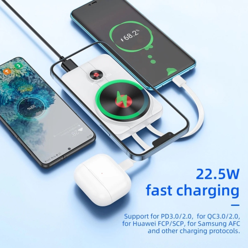 Chargeur de batterie externe portatif de 10000&nbsp;mAh et LED avec câble USB-C Lightning pour iPhone tablettes iPad de Samsung