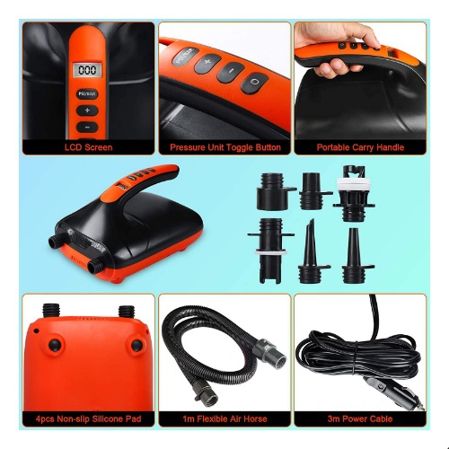 Pompe à air électrique 2-en-1 de Chific avec écran ACL fonction d'arrêt automatique pour planche à rame gonflable