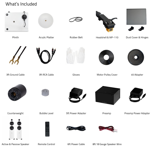 Tourne-disque haute fidélité RT85N Reference de Fluance, préamplificateur phono PA10 et haut-parleurs colonne amplifiés Ai81 Elite