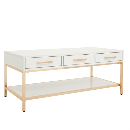 OSP HOME FURNISHINGS Alios Cocktail Table With White Gloss Finish And Gold Chrome Plated Base