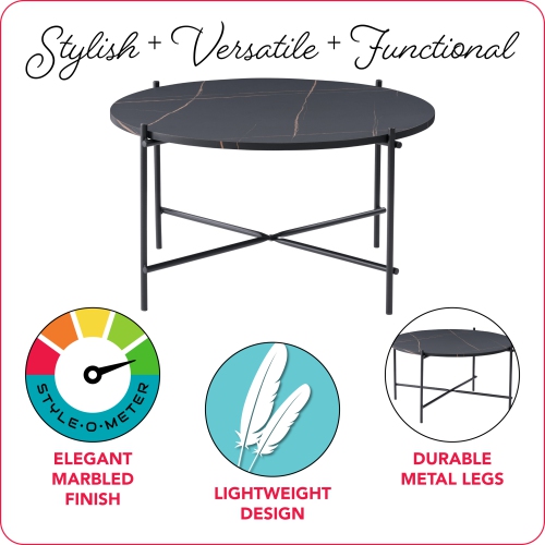 CorLiving Adria Modern Round Coffee Table, Coffee Table for Living Room, Black