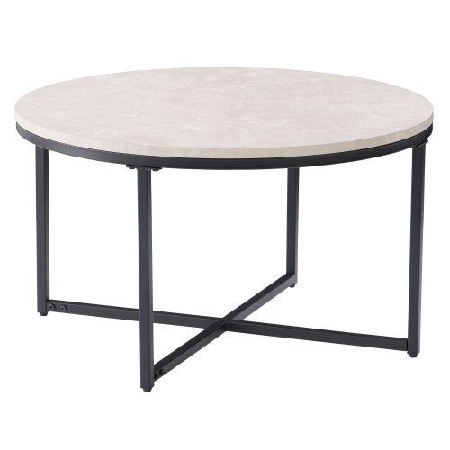 CorLiving Aria Modern Wood Round Coffee Table, Small Coffee Table for Living Room, Grey Marble