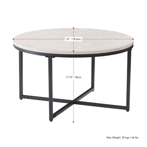 CorLiving Aria Modern Wood Round Coffee Table, Small Coffee Table for Living Room, Grey Marble