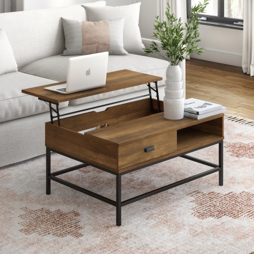CorLiving LFF-270-C Fort Worth Brown Wood Grain Finish Lift Top Coffee Table
