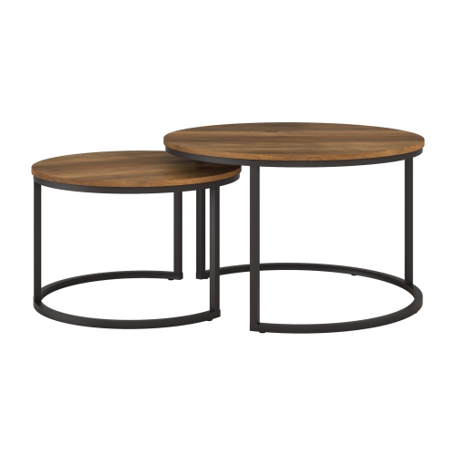 CORLIVING  Fort Worth Modern Round Coffee Table Set Of 2, Nesting Tables, Small Coffee Tables for Living Room, Fort Worth Wood In Brown Nice Nesting Coffee table; as described and fast delivery