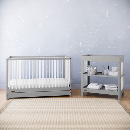 Graco Teddi 5-in-1 Convertible Crib with Drawer - Pebble Grey/White