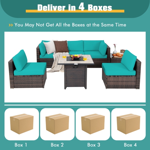 Costway 7PCS Patio Rattan Furniture Set 30" Fire Pit Table Cover Cushion Sofa