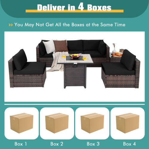 Costway 7PCS Patio Rattan Furniture Set 30" Fire Pit Table Cover Cushion Sofa