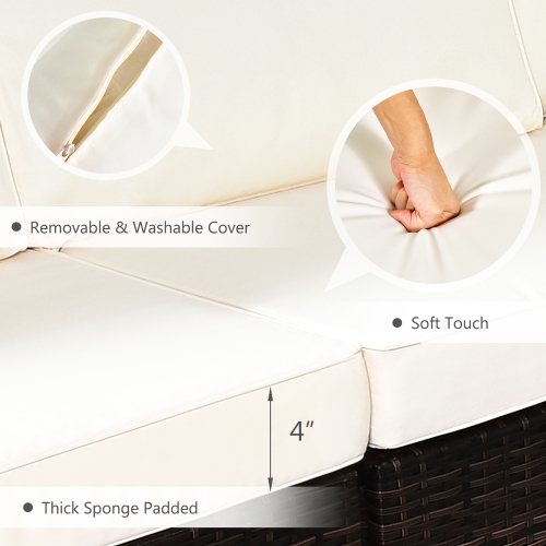 Costway 7PCS Patio Rattan Furniture Set 30" Fire Pit Table Cover Cushion Sofa