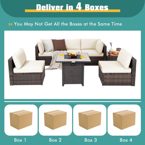 Costway 7PCS Patio Rattan Furniture Set 30" Fire Pit Table Cover Cushion Sofa