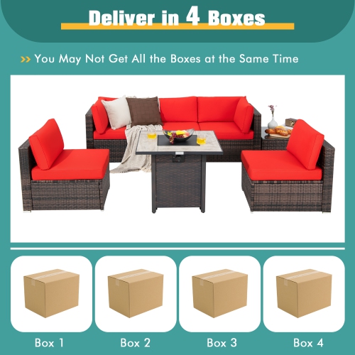 Costway 7PCS Patio Rattan Furniture Set 30" Fire Pit Table Cover Cushion Sofa