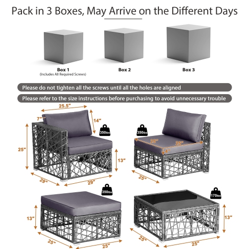 Costway 5 Pieces Patio PE Rattan Wicker Sofa Furniture Set Cushioned Outdoor Grey