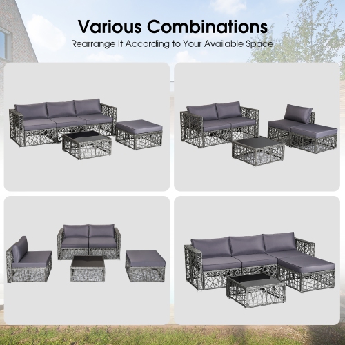 Costway 5 Pieces Patio PE Rattan Wicker Sofa Furniture Set Cushioned Outdoor Grey