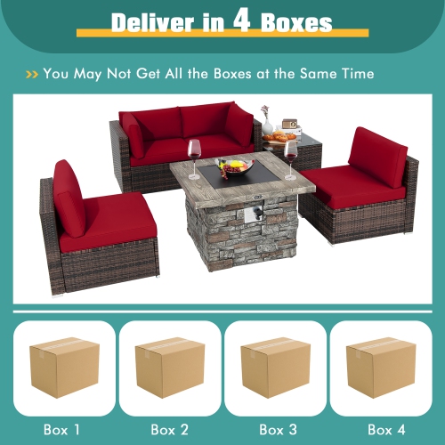 Costway 6 PCS Patio Wicker Furniture Set 34.5" Fire Pit Table W/Cover