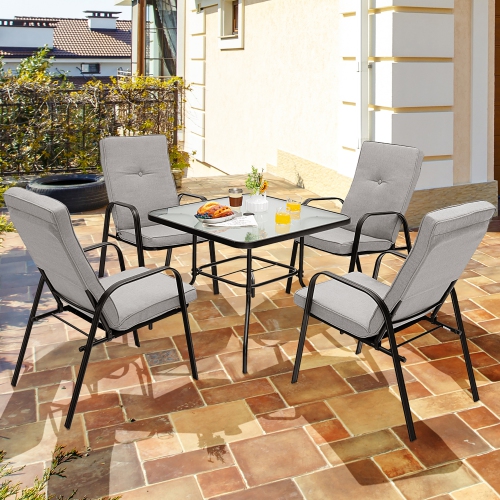 Costway&nbsp;5pcs Patio Dining Set 4 Stackable&nbsp;Chairs&nbsp;Cushioned Square Glass Table