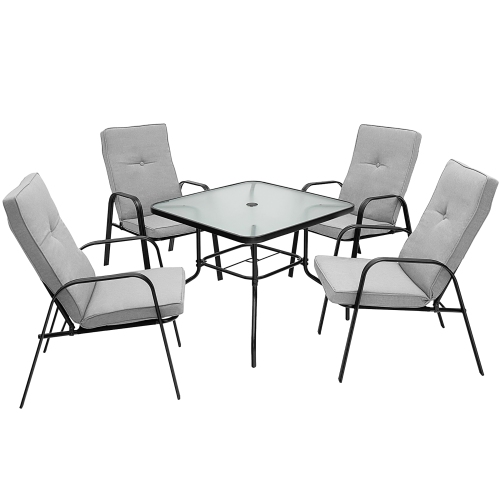 Costway 5pcs Patio Dining Set 4 Stackable Chairs Cushioned Square Glass Table