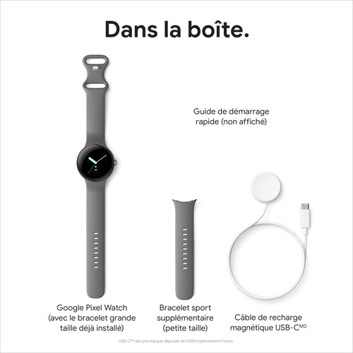 Montre Pixel Watch de Google TELUS avec boîtier de 40 mm en acier inoxydable noir et bracelet sport obsidien - Financement mensuel