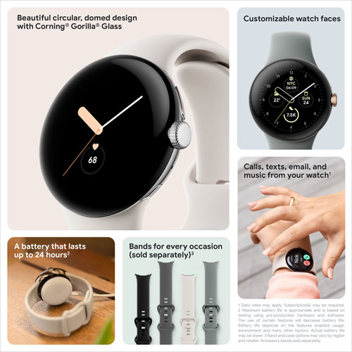 TELUS Google Pixel Watch (GPS + LTE) 40mm Silver Stainless Steel Case w/ Chalk Active Band - Monthly Financing
