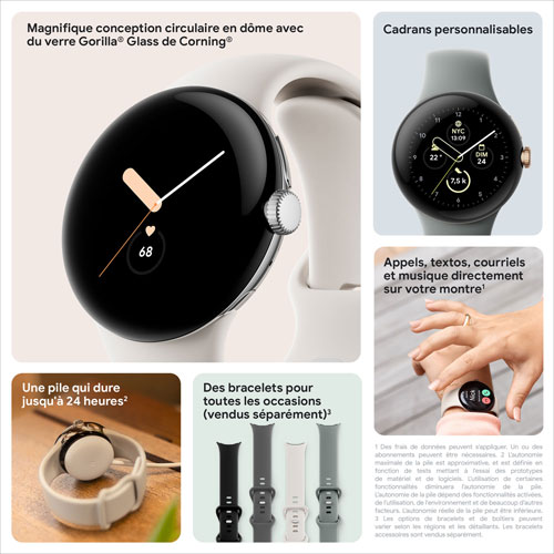 TELUS Google Pixel Watch (GPS + LTE) 40mm Silver Stainless Steel Case w/ Chalk Active Band - Monthly Financing