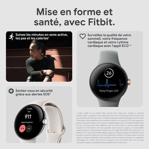 TELUS Google Pixel Watch (GPS + LTE) 40mm Silver Stainless Steel Case w/ Chalk Active Band - Monthly Financing