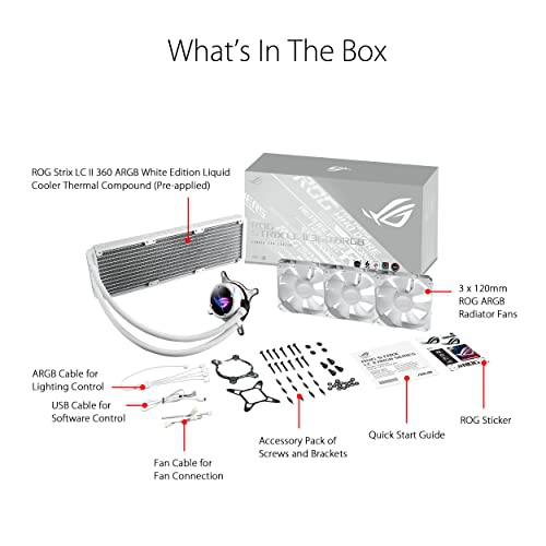 ASUS ROG Strix LC II 360 ARGB White Edition RGB Liquid CPU Cooler – 360mm Radiator