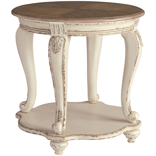 ASHLEY FURNITURE  Realyn Round End Table In Chipped And Brown In White