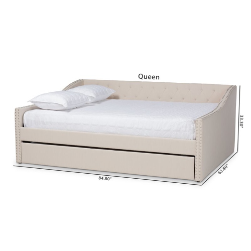 Baxton Studio Haylie Beige Upholstered Full Size Daybed with Trundle