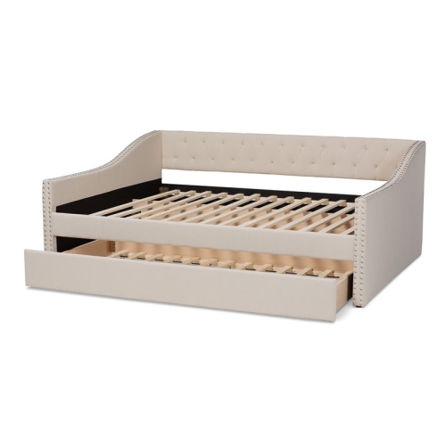 Baxton Studio Haylie Beige Upholstered Full Size Daybed with Trundle