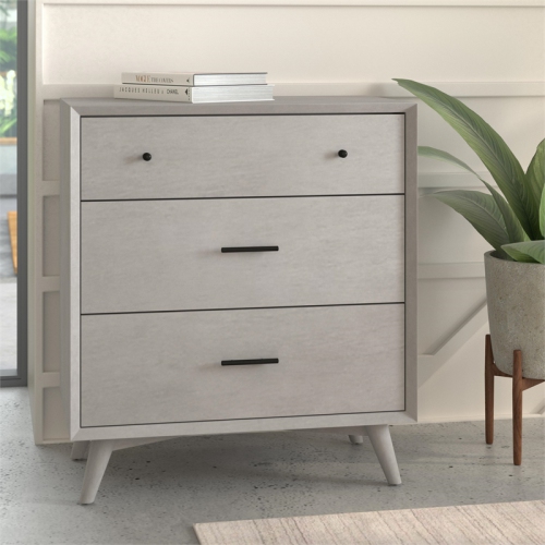 Alpine Furniture Flynn Mid Century Modern Wood 3 Drawer Accent Chest in Gray