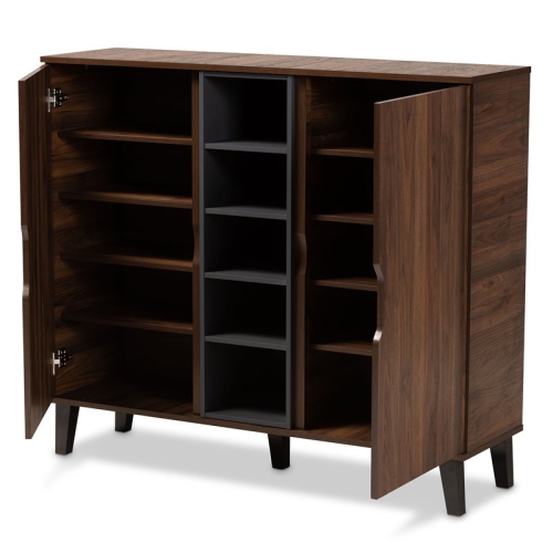 Pemberly Row Two-Tone Wood 2-Door Shoe Cabinet in Walnut Brown and Gray