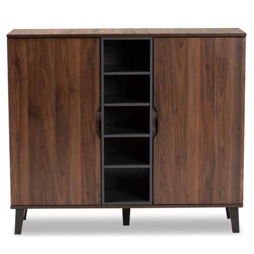 Pemberly Row Two-Tone Wood 2-Door Shoe Cabinet in Walnut Brown and Gray