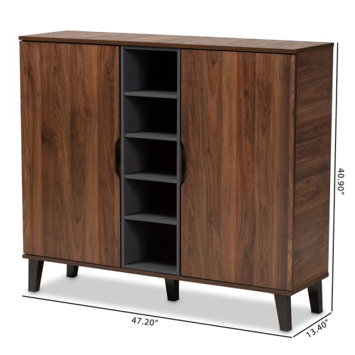 Pemberly Row Two-Tone Wood 2-Door Shoe Cabinet in Walnut Brown and Gray