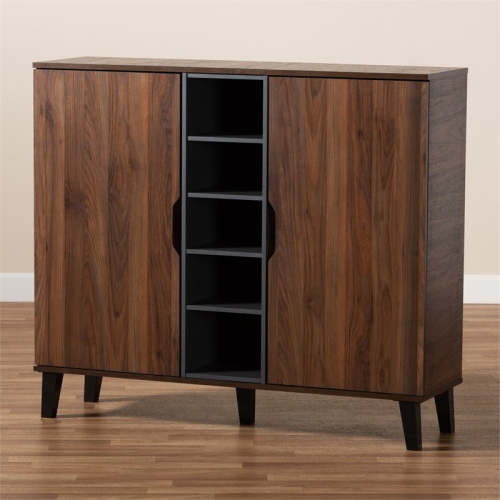 Baxton Studio Two-Tone Walnut Brown and Grey Finished Wood 2-Door Shoe Cabinet