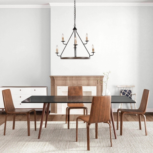 Modern 6-Light Metal Wagon Wheel Chandelier for Dining Room&nbsp;