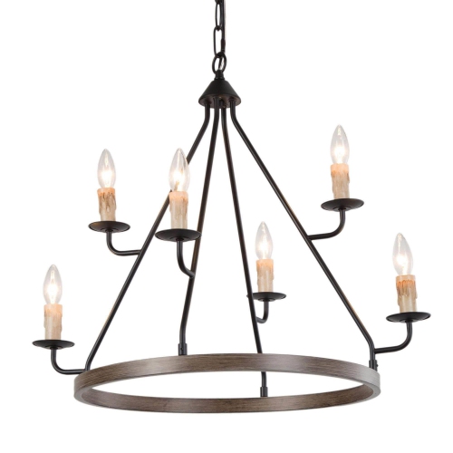 Modern 6-Light Metal Wagon Wheel Chandelier for Dining Room&nbsp;