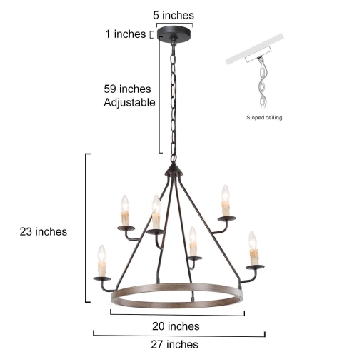 Modern 6-Light Metal Wagon Wheel Chandelier for Dining Room&nbsp;