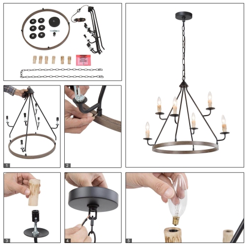 Modern 6-Light Metal Wagon Wheel Chandelier for Dining Room&nbsp;