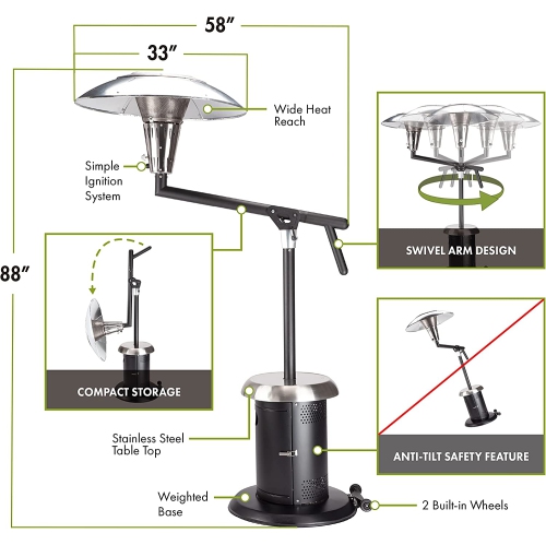 Cuisinart Perfect Position Overhead Patio Heater, Extra Large 33" Heat Shield - COH-400