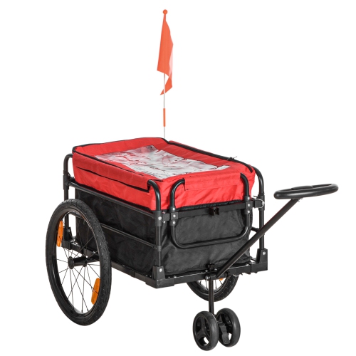 Aosom Bike Cargo Trailer & Wagon Cart, Multi-Use Garden Cart with Removable Box, 20'' Big Wheels, Reflectors, Hitch and Handle, Red