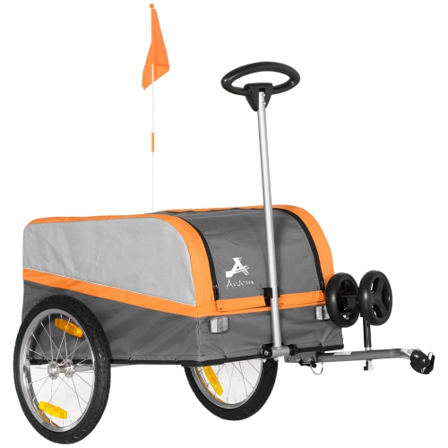 Aosom Bike Cargo Trailer & Wagon Cart, Multi-Use Garden Cart with Luggage Box, Quick Release 16'' Big Wheels, Safety Reflectors, Hitch and Handle