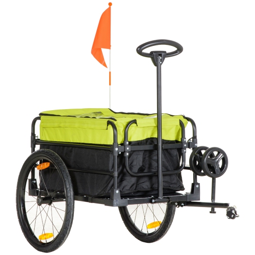 Aosom Bike Cargo Trailer & Wagon Cart, Multi-Use Garden Cart with Removable Box, 20'' Big Wheels, Reflectors, Hitch and Handle, Yellow