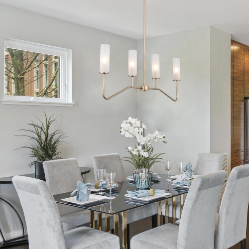 Modern 4-Light 32" Linear Gold Chandelier with Frosted Glass for Kitchen Island