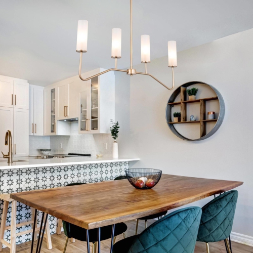 Modern 4-Light 32" Linear Gold Chandelier with Frosted Glass for Kitchen Island