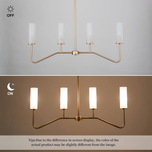 Modern 4-Light 32" Linear Gold Chandelier with Frosted Glass for Kitchen Island