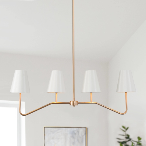 LNC  Modern 4-Light Chandelier Linear Island Lighting With Fabric Shades In Gold