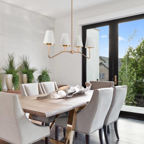 Modern 4-Light Gold Chandelier Linear Island Lighting with Fabric Shades